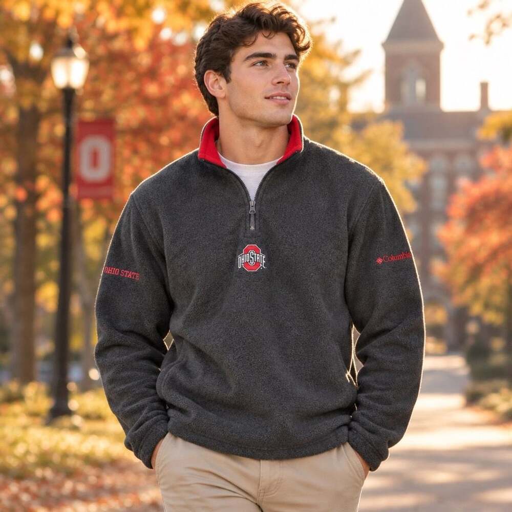 Columbia Ohio State Buckeyes 1/4 Zip Fleece Size L Grey